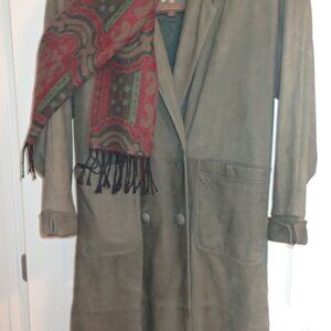 Women's Moss Green Leather Coat Thinsulate-Lined Full Lth Size M (12-14) LikeNew